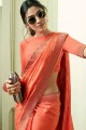Embroidered Art Silk Saree in Light Ras Orange with Blouse