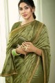Embroidered Art Silk Saree in Light Mahendi Green with Blouse