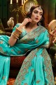 Embroidered Art Silk Saree in Light Firozi Blue with Blouse