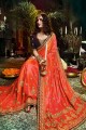 Golden & Red Saree in Embroidered Art Silk