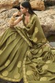 Art Silk Olive Green Saree in Embroidered