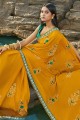 Art Silk Embroidered Musterd Yellow Saree with Blouse