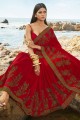 Impressive Embroidered Art Silk Saree in Red with Blouse