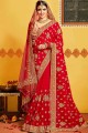 Elegant Art Silk Embroidered Red Saree with Blouse
