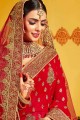 Traditional Red Saree with Embroidered Art Silk