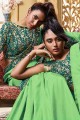 Lace Border Art Silk Saree in Lime Green