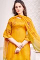 Satin Satin Eid Palazzo Suit in Mustard Yellow