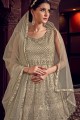 White Churidar Eid Anarkali Suit in Net with Net