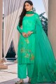 Silk Palazzo Suit with Cotton in Light Green