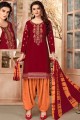 Maroon Patiala Suit with Cotton
