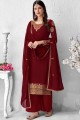 Maroon Palazzo Pant Palazzo Suit in Faux Georgette with Faux Georgette