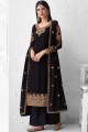 Black Palazzo Suit in Faux Georgette