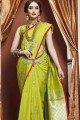Saree in Parret Green Cotton & Silk with Weaving
