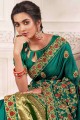 Embroidered Silk Wedding Saree in Rama Green with Blouse