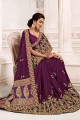 Silk Purple Wedding Saree in Embroidered