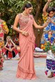 Sequins Wedding Saree in Pink Silk