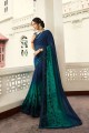 Navy Blue Georgette Lace Border Saree with Blouse