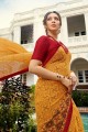 Musterd Yellow Lace Border Saree in Georgette