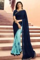 Blue Saree in Georgette with Lace Border