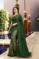 Fashionable Mahendi Green Lace Border Saree in Georgette