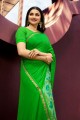 Perrat Green Saree in Georgette with Lace Border