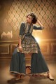 Eid Sharara Suit in Grey Soft Net with Soft Net