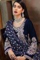 Faux Georgette Straight Pant Eid Pakistani Suit in Navy Blue Faux Georgette