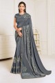 Wedding Saree in Grey Lycra with Embroidered