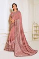 Rose Pink Lycra Embroidered Wedding Saree with Blouse