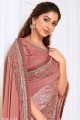 Rose Pink Lycra Embroidered Wedding Saree with Blouse