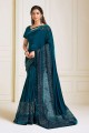 Wedding Saree in Teal Blue Lycra with Embroidered