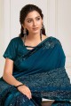 Wedding Saree in Teal Blue Lycra with Embroidered