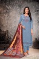 Cotton Eid Pakistani Suit in Grey with Cotton