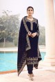 Navy Blue Eid Pakistani Suit in Faux Georgette with Faux Georgette