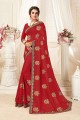 Designer Red Saree in Silk with Embroidered