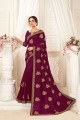 Silk Embroidered Burgundy  Saree with Blouse