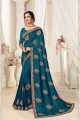 Saree in Teal  Silk with Embroidered