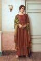 Dark Brown Satin Georgette Eid Palazzo Suit with dupatta