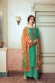 Sea Green Satin Eid Palazzo Suit with Georgette