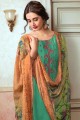 Sea Green Satin Eid Palazzo Suit with Georgette