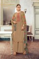 Brown Georgette Eid Palazzo Suit in Satin