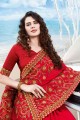 Latest Silk Saree with Embroidered in Red