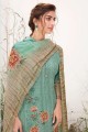 Cotton Eid Palazzo Suit with Cotton in Light Teal Blue
