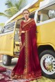Traditional Silk Embroidered Maroon Saree with Blouse
