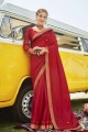 Stunning Maroon Silk Saree with Embroidered