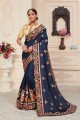 Navy Blue Saree with Embroidered Silk