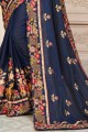 Navy Blue Saree with Embroidered Silk