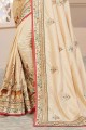 Adorable Cream Embroidered Saree in Silk