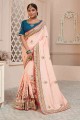 Saree in Light Baby Pink Silk with Embroidered