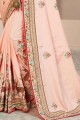 Saree in Light Baby Pink Silk with Embroidered